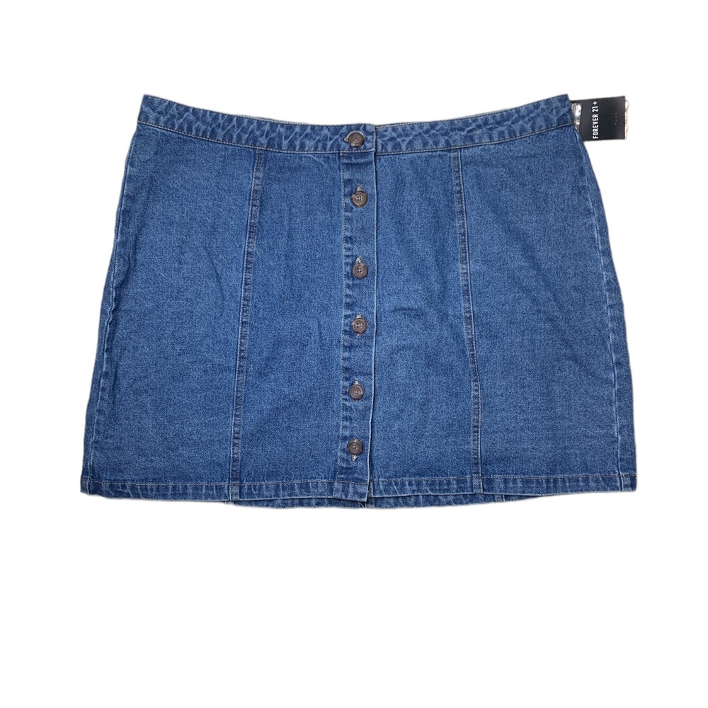 3X Forever 21 Plus Denim Jean Button Up Skirt NWT